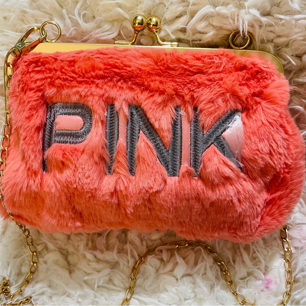 PINK  kiss lock cross body purse with strap included, purple, brown and orange - Picture 2 of 4